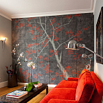 Обои ручная роспись Summer Night Blossom Original colourway on Edo Night painted silk варинант исполнения - 2 | Loft Concept в Ульяновске