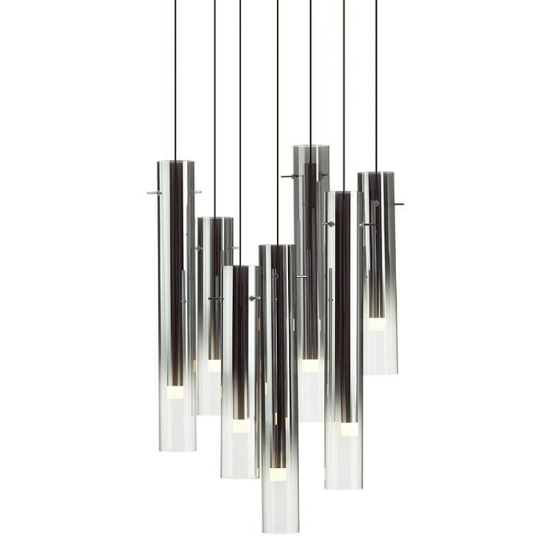 Люстра каскадная с 7-ю цилиндрическими плафонами из стекла Luminous Cylinders Золотой Янтарный Черный Серый в Ульяновске | Loft Concept 