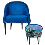 Кресло из натурального бука синее с цветочным принтом Impressionism in Art варинант исполнения - 2 | Loft Concept в Ульяновске