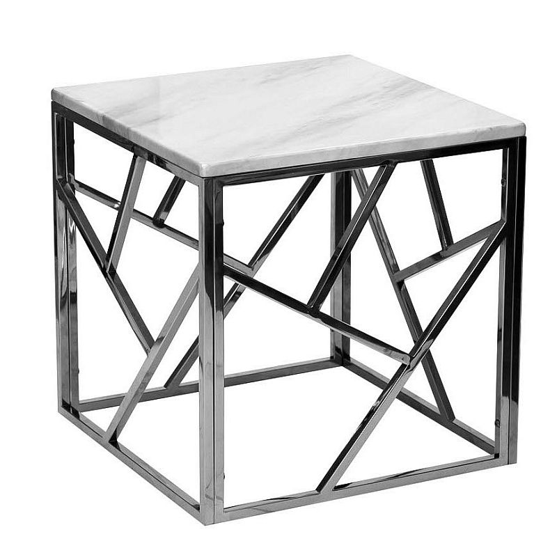 Приставной стол Serene Furnishing Chrome Marble Top Side Table Хром Белый в Ульяновске | Loft Concept 