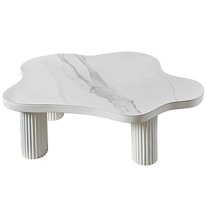 Белый кофейный стол с каменной столешницей White Pillar Coffee Table