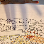 Настольная лампа с принтом на белом тканевом абажуре Roof Garden Lamp варинант исполнения - 2 | Loft Concept в Ульяновске