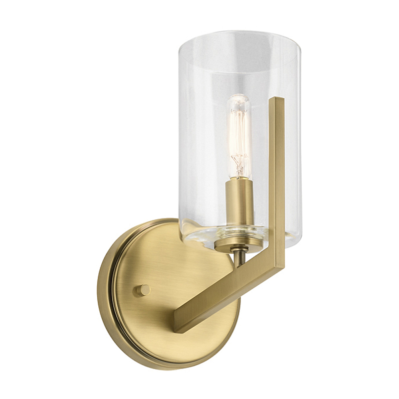 Бра с прозрачным плафоном в форме цилиндра Kichler Латунь Серебряный в Ульяновске | Loft Concept 