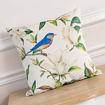 Декоративная подушка бежевая с изображением птица в саду Blooming Blue Birds варинант исполнения - 2 | Loft Concept в Ульяновске