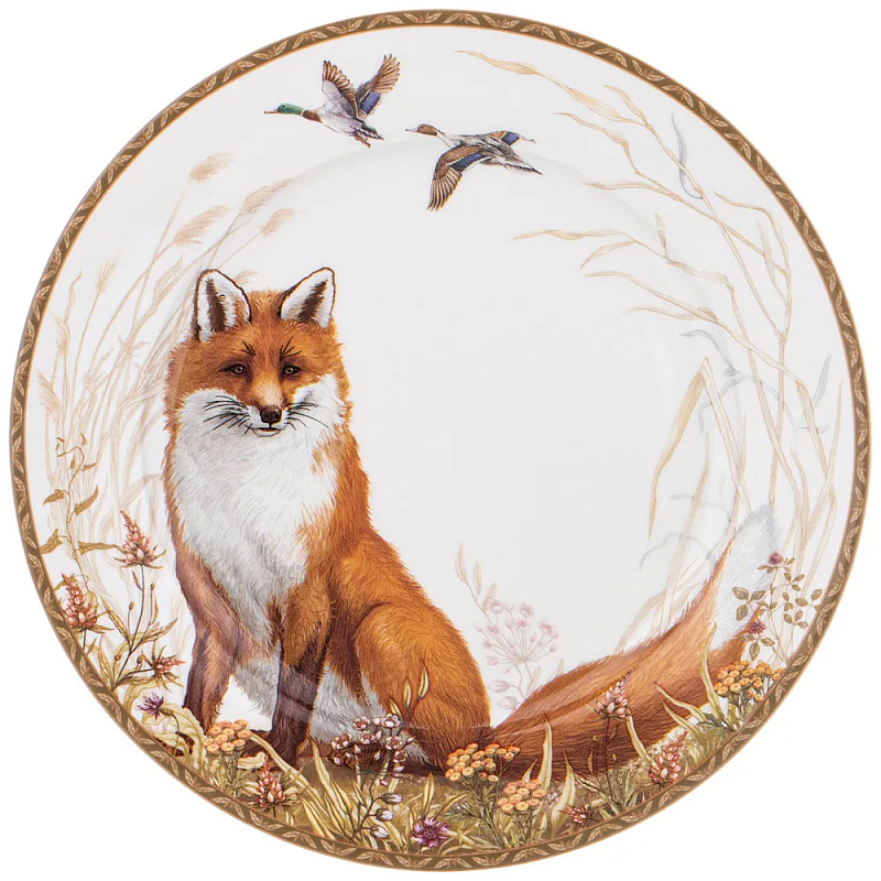 Тарелка закусочная из фарфора с изображением лисы Hunting Porcelain Collection Белый Коричневый Мульти Тарелка закусочная из фарфора с изображением лисы Hunting Porcelain Collection Белый Коричневый Мульти в Ульяновске | Loft Concept