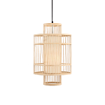 Подвесной светильник из деревянных прутьев с плафоном из натуральной ткани Light Inside the Cell варинант исполнения - 2 | Loft Concept в Ульяновске