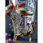 Ваза стеклянная прозрачная с бронзовым основанием в виде ветвей и фарфоровыми птичками Eden Garden варинант исполнения - 5 | Loft Concept в Ульяновске