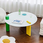 Дизайнерский журнальный стол с круглой белой столешницей на 3-х геометрических ножках Tajefox варинант исполнения - 1 | Loft Concept в Ульяновске