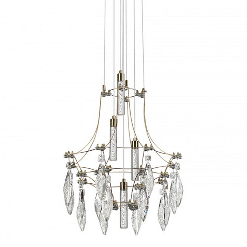 Люстра подвесная из металла с хрустальными подвесками прозрачного цвета Quasar 41 Золотой Хром в Ульяновске | Loft Concept 