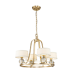 Люстра цвета латунь с 4-мя тканевыми абажурами и стеклянными шарами Quoizel варинант исполнения - 2 | Loft Concept в Ульяновске