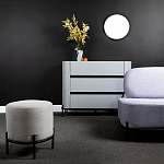 Круглый пуф на металлических ножках с обивкой из рогожки Casey Poof варинант исполнения - 4 | Loft Concept в Ульяновске