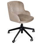 Стул с мягкой бежевой обивкой из велюра и подъемно-поворотным механизмом на черных колесиках Harper Beige варинант исполнения - 1 | Loft Concept в Ульяновске