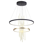 Люстра подвесная с 2-мя круглыми подвесами в черном и золотистом цвете и вертикальными подвесками Ring Horizontal варинант исполнения - 2 | Loft Concept в Ульяновске