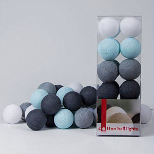 Гирлянда хлопковые фонарики Сotton Ball Aqua-Grey