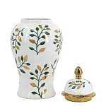 Ваза белая с крышкой с рисунком зеленых и золотых листьев 40 см Chinoiserie Ceramics варинант исполнения - 2 | Loft Concept в Ульяновске