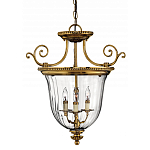 Люстра подвесная цвета латунь с прозрачным стеклянным плафоном и тремя лампами в классическом стиле на цепи Hinkley варинант исполнения - 1 | Loft Concept в Ульяновске