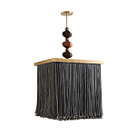 Люстра квадратная с бахромой и подвесом из деревянных бусин Psyche варинант исполнения - 1 | Loft Concept в Ульяновске