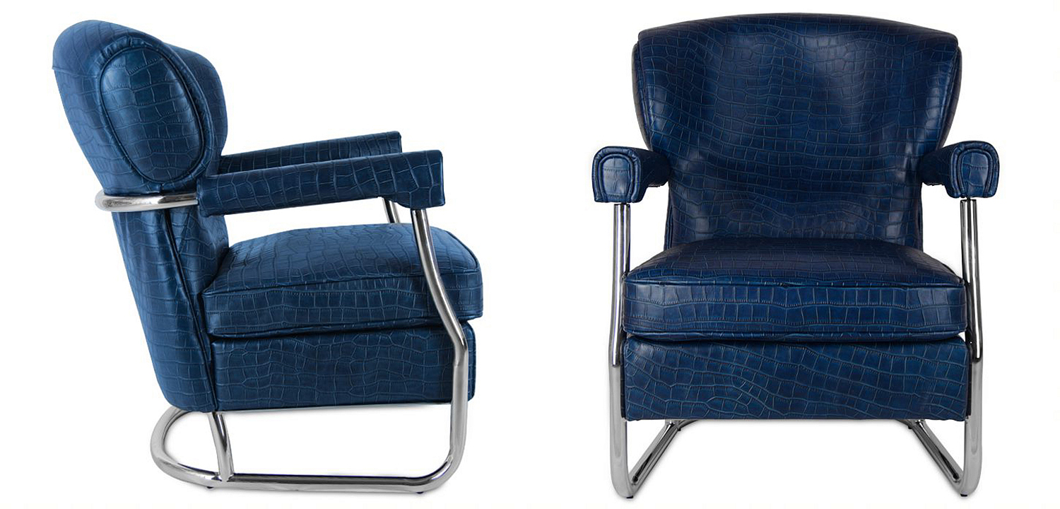 Кресло Eggert Armchair blue leather Кресло Eggert Armchair blue leather - Loft-Concept в Ульяновске