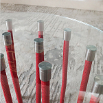 Дизайнерский журнальный стол с круглой прозрачной столешницей и основанием в виде красных металлических тросов Wires варинант исполнения - 5 | Loft Concept в Ульяновске