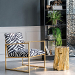 Кресло с металлическим золотистым каркасом и мягкой обивкой с чёрно-белым принтом зебры Wild animals варинант исполнения - 5 | Loft Concept в Ульяновске