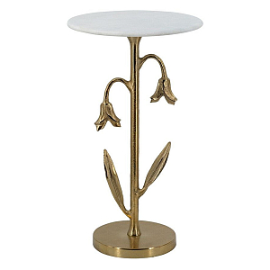 Столик с золотистым основанием в виде цветка и круглой мраморной столешницей Golden Snowdrop