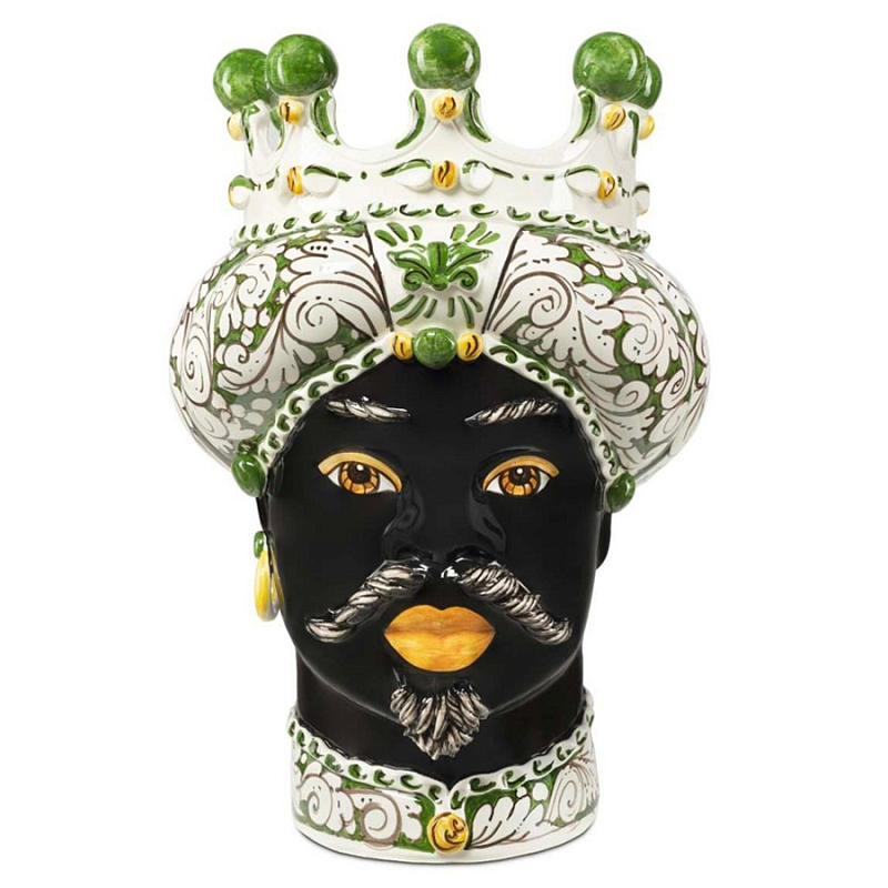 Ваза Vase Moro Man Ornate Dark Green Черный Зеленый Белый Ваза Vase Moro Man Ornate Dark Green Черный Зеленый Белый в Ульяновске | Loft Concept