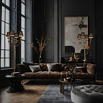 Настольная лампа на металлическом основании бронзового цвета с 4-мя черными конусовидными абажурами Dignity варинант исполнения - 5 | Loft Concept в Ульяновске