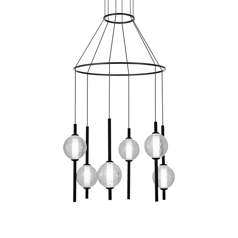 Люстра светодиодная с 6-ю сферическими стеклянными плафонами Splatter Прозрачный Черный в Ульяновске | Loft Concept 
