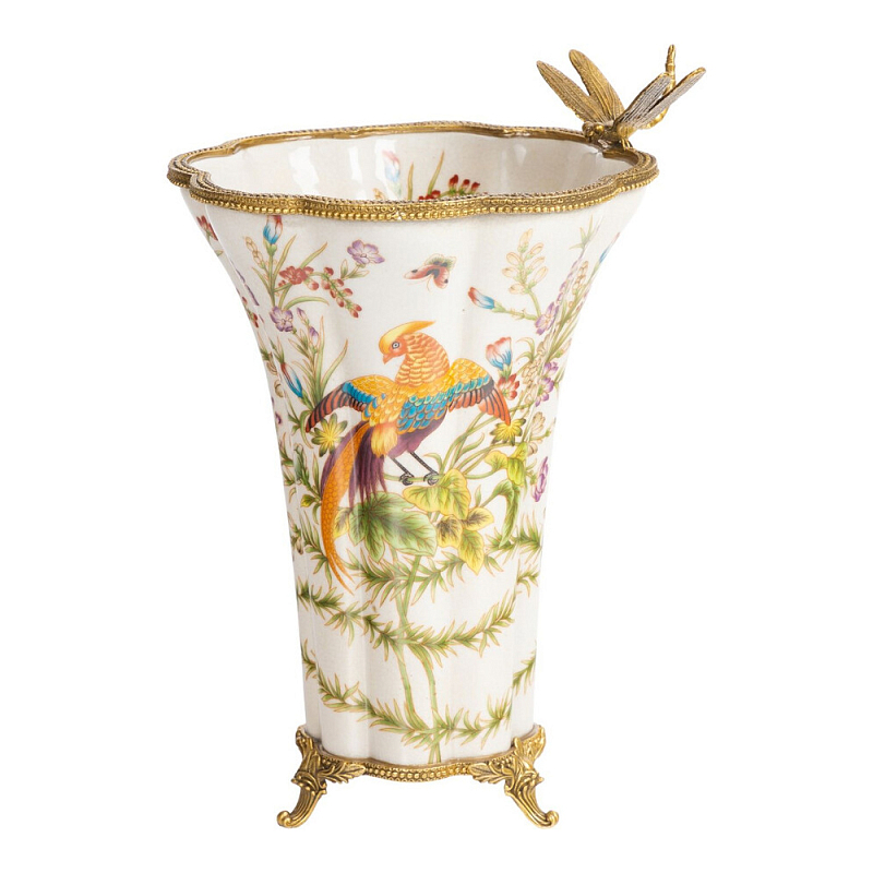 Ваза из фарфора с бронзовой стрекозой  Paradise Dragonfly Бронза Мульти в Ульяновске | Loft Concept 