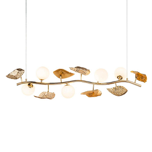 Люстра линейная на золотистом каркасе с белыми стеклянными плафонами Zest of Light