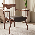 Стул деревянный с мягким сиденьем из коричневой натуральной кожи Moon Walnut Furniture варинант исполнения - 1 | Loft Concept в Ульяновске