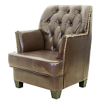 Кресло кожаное c мягкими подлокотниками на 4-х деревянных ножках из массива березы Joseph Armchair brown варинант исполнения - 2 | Loft Concept в Ульяновске