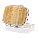 Таблетница карманная прямоугольная с 2-мя отделениями с зеркалом и накладкой из натурального камня Оникс Silver Stone Pillboxes варинант исполнения - 2 | Loft Concept в Ульяновске