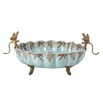 Чаша из голубого фарфора на бронзовых ножках с рисунком цветов и фигурками стрекоз Blue Garden варинант исполнения - 1 | Loft Concept в Ульяновске