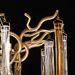 Люстра линейная золотого цвета с декоративными ветвями и длинными стеклянными подвесками в форме сосулек Droplet Chandelier варинант исполнения - 6 | Loft Concept в Ульяновске