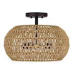 Потолочный светильник с плафоном из плетеного джута и черным каркасом Quoizel варинант исполнения - 2 | Loft Concept в Ульяновске