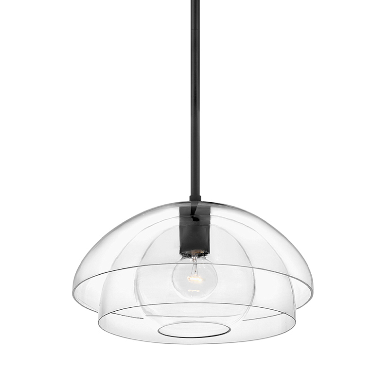 Подвесной светильник с прозрачным двойным стеклянным плафоном в форме купола и внутренней сферой Hinkley Латунь Прозрачное Стекло Черный в Ульяновске | Loft Concept 
