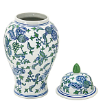 Ваза с крышкой и зелено-голубым рисунком на белом фоне 51 см Blue & White Ornament варинант исполнения - 2 | Loft Concept в Ульяновске