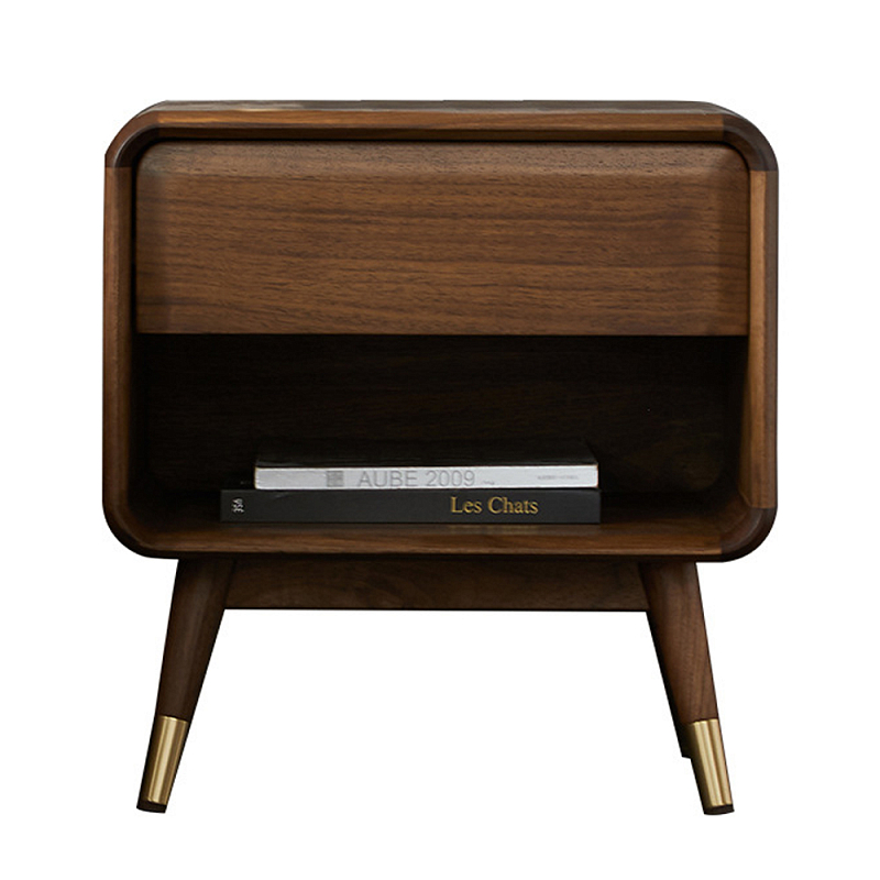 Прикроватная деревянная тумба с ящиком и нишей для хранения Moon Walnut Furniture Орех Прикроватная деревянная тумба с ящиком и нишей для хранения Moon Walnut Furniture Орех в Ульяновске | Loft Concept