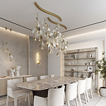 Подвесной светильник с золотистой вертикальной трубкой и декоративными прозрачными листьями из стекла Sylva  варинант исполнения - 7 | Loft Concept в Ульяновске