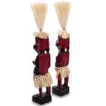 Комплект из 2-х деревянных статуэток Asmat Straw Headdress Statuettes Red Turquoise Tattoo варинант исполнения - 2 | Loft Concept в Ульяновске