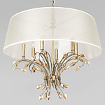 Люстра подвесная круглая с тканевым полупрозрачным абажуром и подвесками 6 ламп Gilded Elegance варинант исполнения - 4 | Loft Concept в Ульяновске