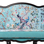 Трехместный диван из натурального бука бирюзовый с изображением птиц и цветов Turquoise Chinoiserie Garden Sofa варинант исполнения - 4 | Loft Concept в Ульяновске