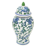 Ваза с крышкой и зелено-голубым рисунком на белом фоне 51 см Blue & White Ornament варинант исполнения - 1 | Loft Concept в Ульяновске