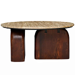 Кофейный столик с круглой столешницей на 2-х массивных деревянных ножках Tandem Travertine and Wood варинант исполнения - 1 | Loft Concept в Ульяновске