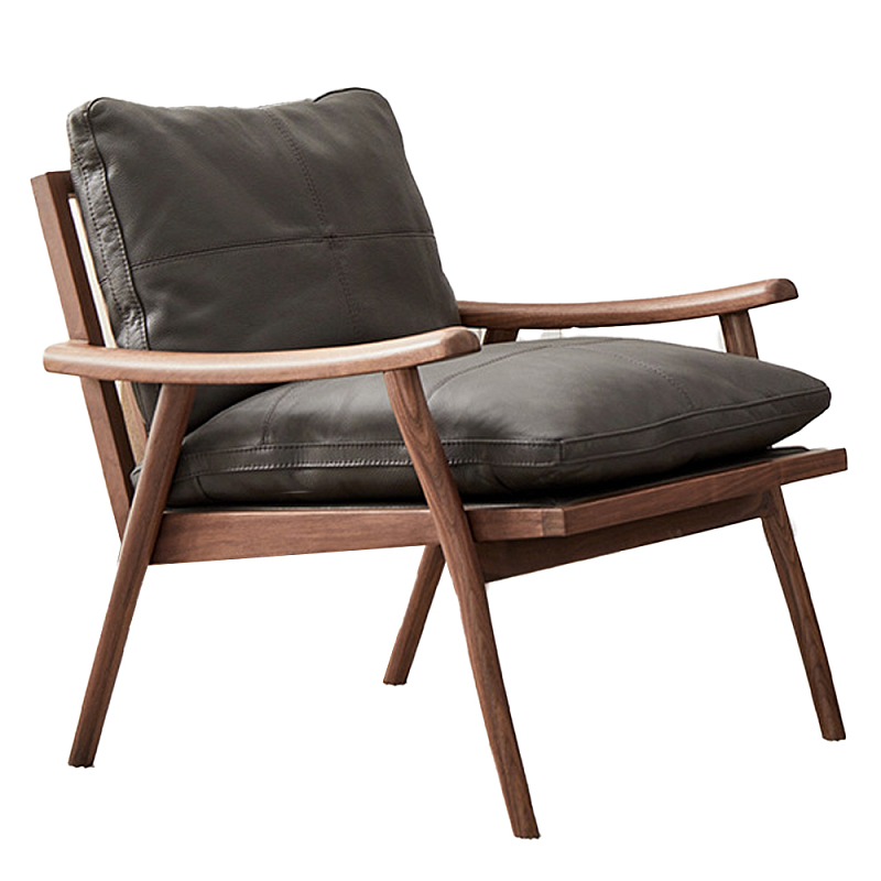 Кресло c каркасом из массива дерева и мягкой кожаной обивкой Walnut Armchair Орех Кресло c каркасом из массива дерева и мягкой кожаной обивкой Walnut Armchair Орех в Ульяновске | Loft Concept