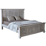 Двуспальная кровать из массива манго с резьбой Vega Grey Mango Bed варинант исполнения - 2 | Loft Concept в Ульяновске