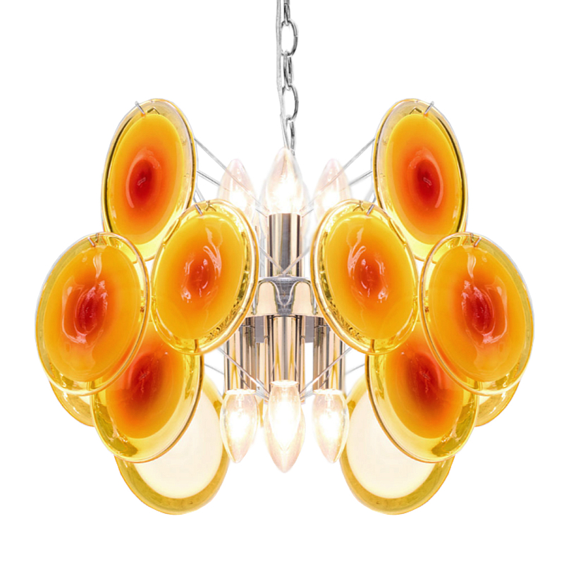 Люстра из оранжевых стеклянных дисков OrangeGlowing Reflectors Оранжевое Стекло  Хром в Ульяновске | Loft Concept 