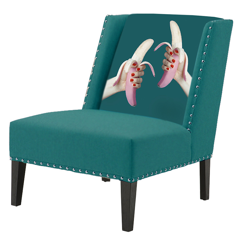 FUN Armchair Two Bananas Turquoise Дизайнерское кресло с цветным принтом Бирюзовый в Ульяновске | Loft Concept 