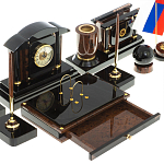 Настольный письменный набор с часами из природного камня обсидиана Peace Contract варинант исполнения - 4 | Loft Concept в Ульяновске